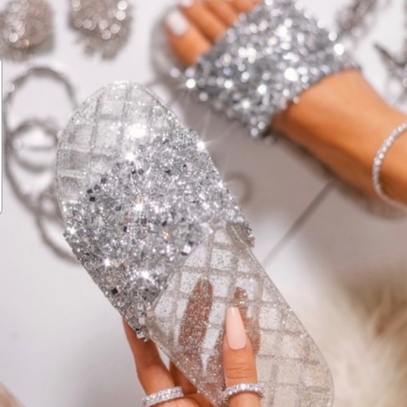 Last Pair! Silver Bling Jelly Slides - Picture 2 of 4